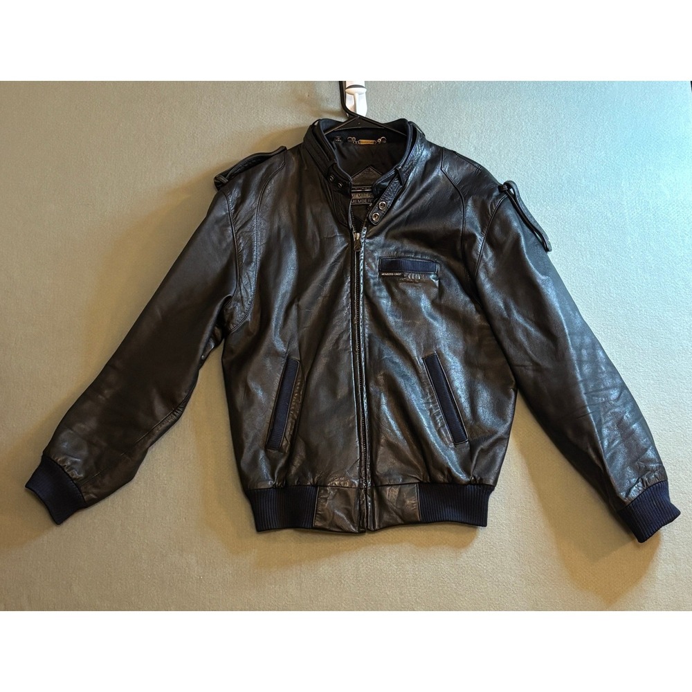 Members Only Mens Vintage Black Leather Cafe Racer Bomber Jacket Sz 38 SEE DESC